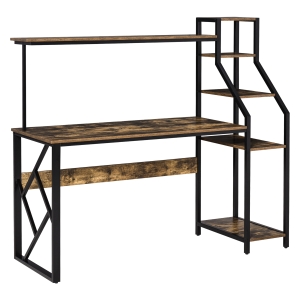 HOMCOM Computer Desk with Shelves Home Office Study Table for Small Space Rustic Brown