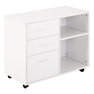 HOMCOM Particle Board Rolling Storage Cabinet White