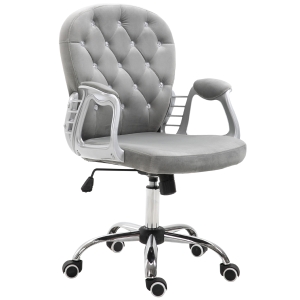 Vinsetto Velour Office Chair Diamante Tufted Padded Ergonomic 360° Swivel Base 5 Castor Wheels Grey