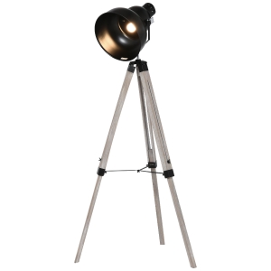 HOMCOM Pine Wood Height Adjustable Freestanding Tripod Floor Lamp Black