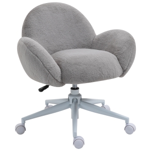 HOMCOM Fluffy Leisure Chair Office Chair w/ High Back and Armrest for Home Bedroom Grey