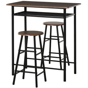 HOMCOM 3-Piece Dining Kitchen Set with 1 Table and 2 Matching Chairs for Home Pub Cafe