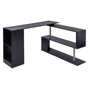 HOMCOM 55" 360° Rotating Corner Computer Desk Modern L-Shaped Home Office Workstation with 2-Tier Storage Shelves, Bookshelf, Black