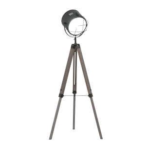 HOMCOM Pine Wood Tripod Spotlight Floor Lamp Grey