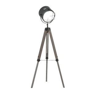 HOMCOM Industrial Style Tripod Floor Lamp for Living Room Bedroom, Vintage Spotlight Reading Lamp with Wooden Legs E27 Base