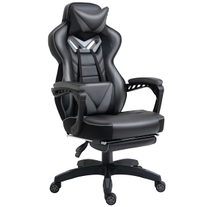 Vinsetto Gaming Chair Ergonomic Reclining w/ Manual Footrest 5 Wheels Stylish Office Grey