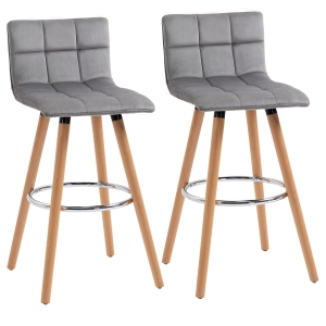 HOMCOM Bar stool Set of 2 Armless Upholstered Counter Height Bar Chairs Wood Legs Grey