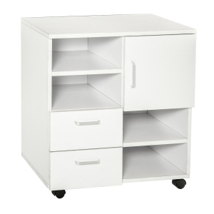 HOMCOM Mobile Storage Cabinet W/Drawers, 4 Shelves-White