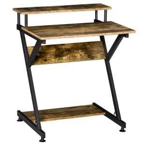 HOMCOM Home Computer Desk with Monitor Shelf and Storage, Gaming Writing Table, Brown