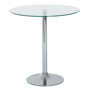 HOMCOM Round Bar Table Pub Bistro Wine Counter w/ Tempered Glass Top Chrome Stand, 70 x 70 x H74.5cm