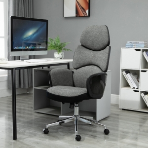 Vinsetto Padded Linen Ergonomic Chair Home Office Chair w/ Wheels Grey