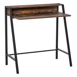 HOMCOM 2-Tier Workstation Computer Laptop Desk Table with Storage Shelf Rustic Brown