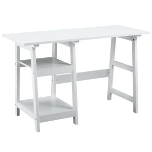 HOMCOM Study Table with Bookshelf, Compact Computer Desk with Storage Shelves, PC Workstation for Home Office, White.