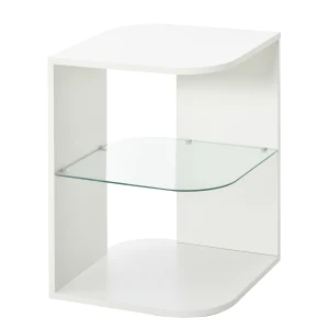 HOMCOM Three Layer Modern Bedside Table with 2 Storage Shelves, Side Nightstand for Living Room, Bedroom, White