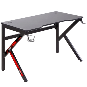 HOMCOM Gaming Desk w/ Rotatable Cup Holder Adjustable Foot Peg Headphone Hook Black
