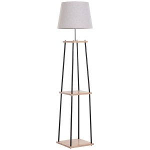 HOMCOM Metal Frame 3-Tier Shelf Tripod Lamp w/ Foot Switch Beige