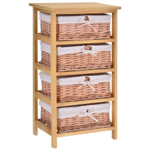 HOMCOM Wicker 4-Tier Storage Basket Shelf Brown