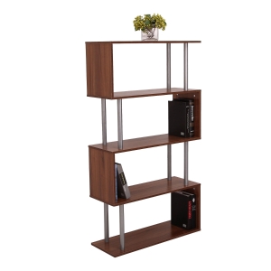 HOMCOM Particle Board S-Shaped Asymmetrical Bookshelf Unit Walnut