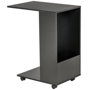 HOMCOM C-Shape Sofa Side Table Laptop Coffee End Table w/ Storage and Casters, Black