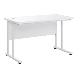 HOMCOM Home Office Computer Desk, 120x60x75cm, C Shaped Metal Legs, 2 Cable Management Holes, Writing Table, White