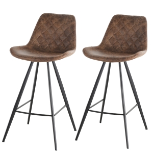 HOMCOM PU Leather Padded Bar Stools w/Back and Footrest Brown/Black