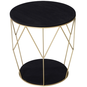 HOMCOM Cut-Out Metal Frame Storage Table - Black & Gold Tone