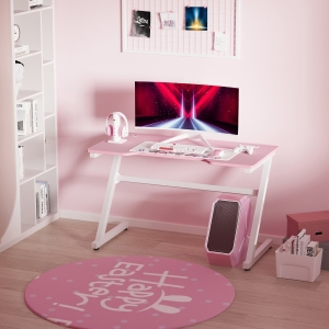 HOMCOM 1.2m Gaming Desk Z-Shaped Racing Style Home Office Computer Table with 2 Cable Managements for E-sport Study Workstation Pink