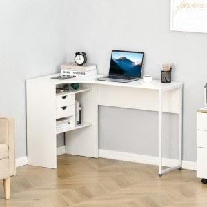 HOMCOM L-Shaped Corner Computer Desk Study Table with Storage Shelf Drawer Office Home
