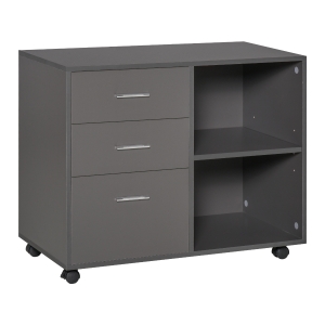 HOMCOM Freestanding Storage Cabinet w/ 3 Drawers 2 Shelves 4 Wheels Office Home Grey