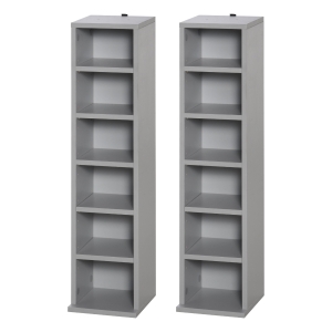 HOMCOM Set of 2 CD Media Display Shelf Unit Tower Rack w/ Adjustable Shelves Anti-Tipping Bookcase Storage Organiser Home Office Grey