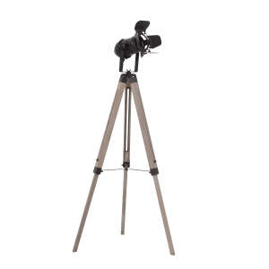 HOMCOM Pine Wood Camera Tripod Floor Lamp Black