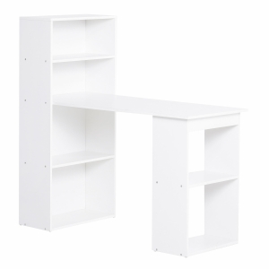 HOMCOM Modern Compact Computer Desk with 6-Tier Storage Shelves Combo, Writing Table Workstation with Bookshelf for Home Office-White