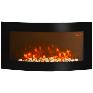 HOMCOM 1000/2000W LED Curved Glass Electric Wall Mounted Fire Place, 89.2L x 13.5W x 48Hcm