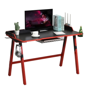 HOMCOM Gaming Desk Computer Table Stable Steel Frame with Cup Holder Headphone Hook, Cable Basket, Black