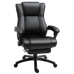 Vinsetto Executive Office Chair, High Back Swivel Recliner, PU Leather, with Footrest, Wheels, Adjustable Height, Black