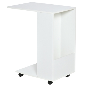 HOMCOM C-Shape Sofa Side Table Laptop Coffee End Table w/ Storage and Casters, White