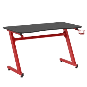 HOMCOM Steel Frame Gaming Desk Computer Desk Writing Table w/ Cup Headphone Holder Adjustable Feet Red