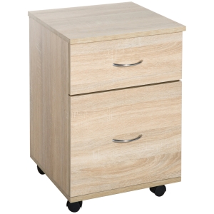 HOMCOM 2-Drawer Cabinet W/Wheels-Oak Colour