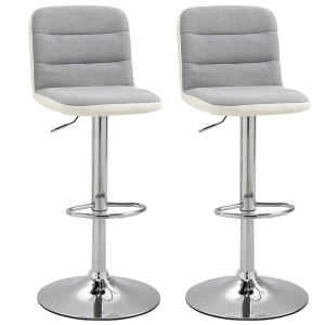 HOMCOM Bar stool Set of 2 Armless Adjustable Height Upholstered Bar Chair Light Grey