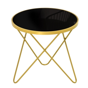 HOMCOM Coffee Table Accent End Side Table with Tempered Glass Top and Golden Metal Legs for Living Room, Bedroom, 43cmx43cmx 40cm