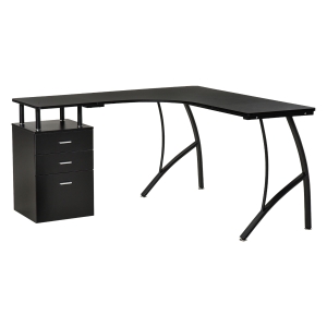 HOMCOM L-Shaped Computer Desk Table with Storage Drawer Home Office Corner Industrial Style Workstation, Black