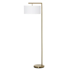 HOMCOM Floor Lamp, Modern Standing Light with Linen Lampshade, Round Base for Living Room, Bedroom, Dining Room, Gold and White