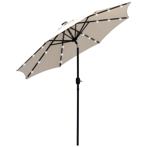 Outsunny Sombrilla Parasol de Jardín Ø270x240 cm con 24 Luces LED Solar Mecanismo de Inclinación Manivela y Poste Desmontable de Metal para Terraza Piscina Patio Crema