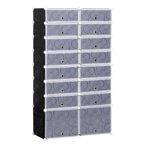 HOMCOM 16-Cube DIY Shoes Rack, 95L x 37W x 160Hcm-Black/White