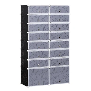 HOMCOM DIY 16-Cube Shoe Rack, Large Portable Interlocking Plastic Cabinet, 8 Tier Footwear Organiser for 32 Pairs, Bedroom