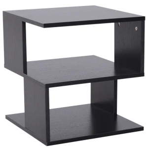 HOMCOM Contemporary Square Coffee Table with 2 Tier Storage Shelves, Wooden Side Table for Living Room, Black