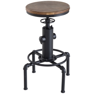 HOMCOM Swivel Bar Stool W/Footrest, Pine Wood, Steel-Brown/Black