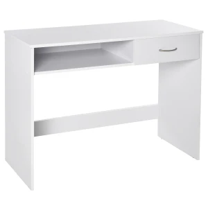 HOMCOM Computer Desk with Shelf Drawer, Study Table with Storage Compartment, Writing Station, Stylish Display Storage, White