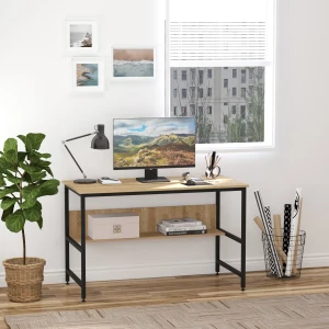 HOMCOM Computer Desk w/ Storage Shelf Adjustable Feet Metal Frame Home Office Laptop Study Writing Workstation Table Oak
