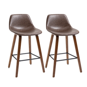 HOMCOM Counter Height Bar stools Set of 2 Mid-Back PU with Wood Legs, Brown